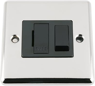 Fused Switch - Polished Chrome - Classic - Black Insert Plastic Switch - 13 Amp Switched Fused Spur Unit