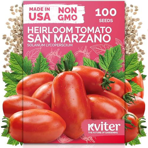 KVITER 100 San Marzano Indeterminate Tomato Seeds (Solanum Lycoperscium) - San Marzano Paste Tomato Sweet Flavor Tall Vines Heirloom Seed Packets - Vegetable Seeds for Outdoor Garden Greenhouses