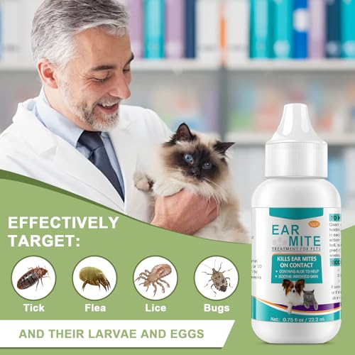 Jadeseal 22ml Haustier Ohrmilben Reinigungslösung, für Hunde und Katzen,Lindert Juckreiz, bekämpft Ohrmilben & reinigt Ohren, Reinigt & beruhigt gereizte Ohren, Gegen schlechte Gerüche