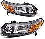 AUTOSAVER88 Headlight Assembly Compatible with 2006-2011 Civic Coupe OE Style Replacement Headlamps Black Housing with Amber Park Lens