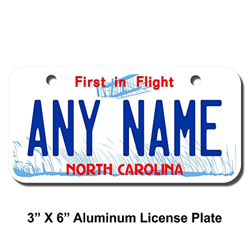 TEAMLOGO Personalized North Carolina License Plate - Size 3" X 6" (Inches) Great Size for Bikes, Wagon, Toy Cars and More. Ver 1