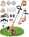 21V Cordless Weed Wacker, Lightweight Trimmer with 2 2.0Ah Battery, Electric Weed Eater Battery Powered, 3 in 1 Grass Trimmer/Brush Cutter/Edger Lawn Mower with 2 Types Blades & Wheels for Garden Yard