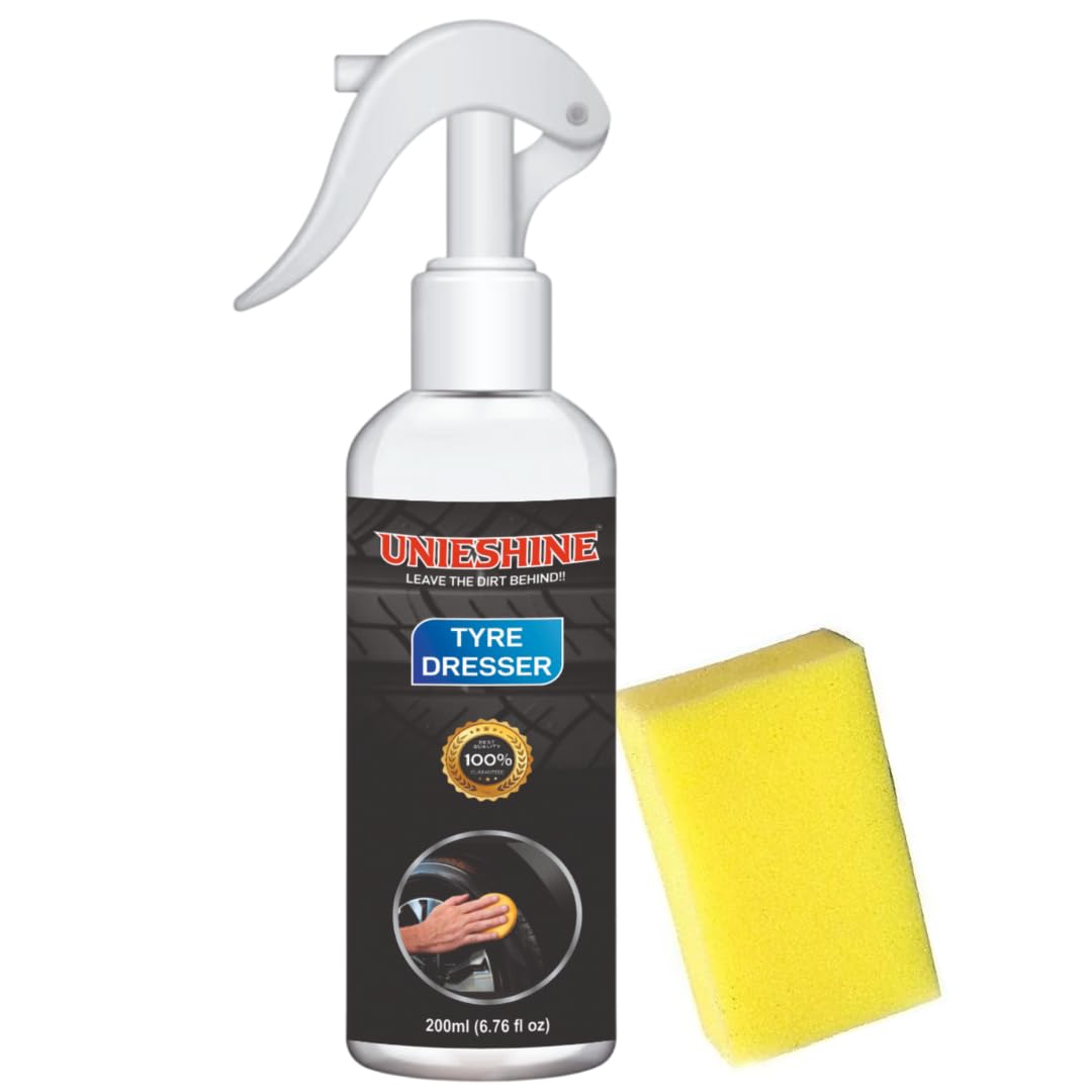 UNIESHINE Tyre Dresser Polish | Original Back to Black Look | Long-Lasting Results | For Cars & Bikes | 200mL | Prevents Premature Ageing, Dullness | Non-Greasy | Rubber Parts-picture-29