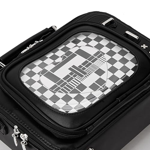 Image of Women TV Shape Gothic Ita Bag Shoulder Bag Halloween Backpack Fun female Clear Window Anime Pins Display Purse (ALL BLACK)