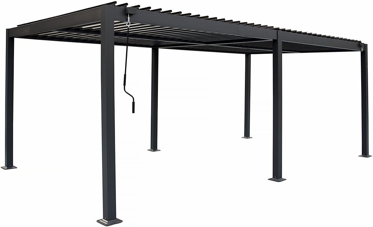 Pergola bioclimatique autoportante en Aluminium Kensington - 3 x 6 m - Gris — vue 2