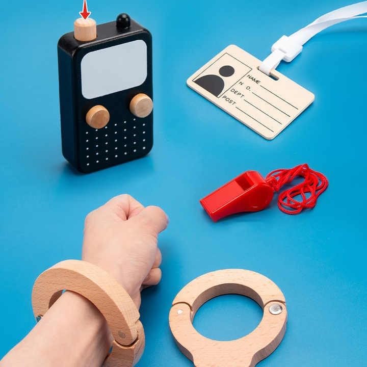 Image of Wudly Wooden Traffic Police Play Set, Pretend Play Set, Activity Toy for Kids, Montessori Game, Role Play