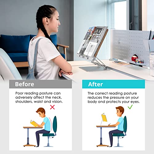 Viozon Book Stand For Reading, Wooden Cookbook Holder, Adjustable Height&Angle, Aluminum Alloy, Foldable & Portable, For Office, Kitchen, School. Kids & Adults Textbook, Recipe, Magazine, Tablet- #TOP6