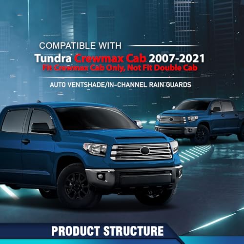Image of PIT66 in-Channel Vent Window Visors 4 pcs | Fit Toyota Tundra Crewmax Cab 2007 2008 2009 2010 2011 2012 2013 2014 2015 2016 2017 2018 2019 2020 2021 in-Channel Rain