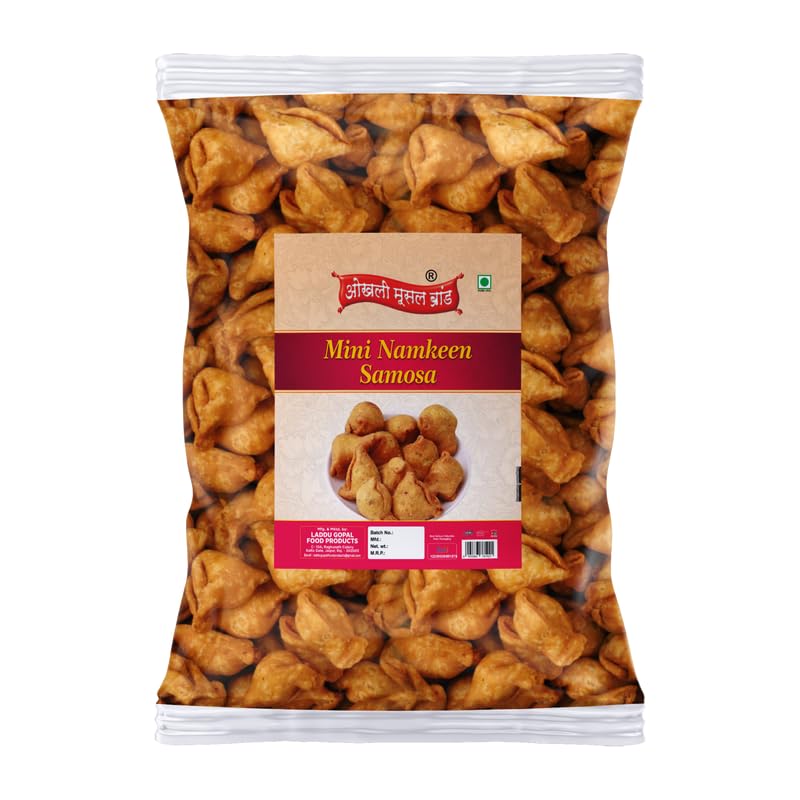 Image of OKHLI MUSAL BRAND Homemade Moong Dal Samosa | Baked Mung Dal Namkeen Snack||Chatpata Moong Dal Masala Samosa | Mini Samosa | Bachcho Ka Favourite Tasty Yummy Snack-850g*1Pack