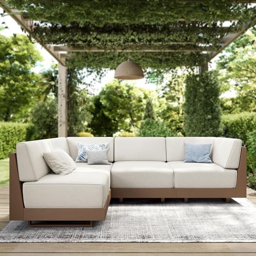 PHI VILLA 4 Piece Wicker Patio Sectional Furniture Set 8.7" Thick Cushions