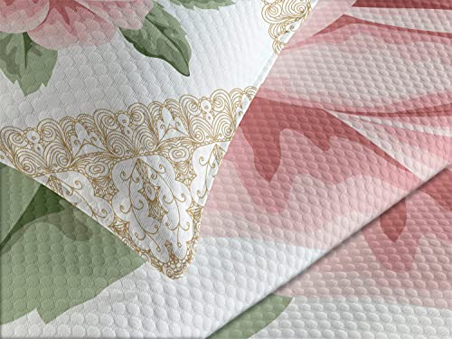 Lunarable Floral Bedspread, Lace Ornate Vintage Rose Petal Floret Shabby Form Pattern, Decorative Quilted 3 Piece Coverlet Set With 2 Pillow Shams, King Size, Pink Brown #TOP2