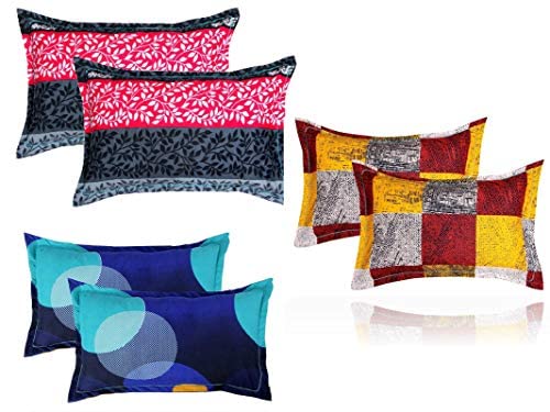 Image of BSB HOME Present Designer Printed 6 Piece Cotton Pillow Cover Set- 20 inch X30 inch Inches, (White, Blue, Yellow, Maroon, Grey and Pink), 144 TC, Floral, 150 Threads