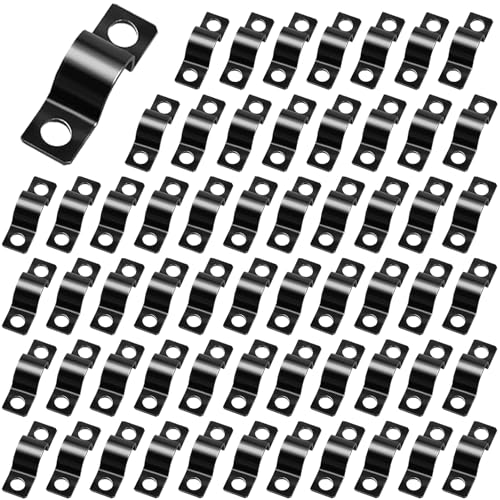 GUOYOU 60 Piezas Abrazadera Tubo en U, 6 mm Soportes en Forma de U, Clips Conducto de 2 Agujeros Acero para Alambres, Cables Red, Cables, Alambres Cercas, Fijación Ø 6 mm (Negro)