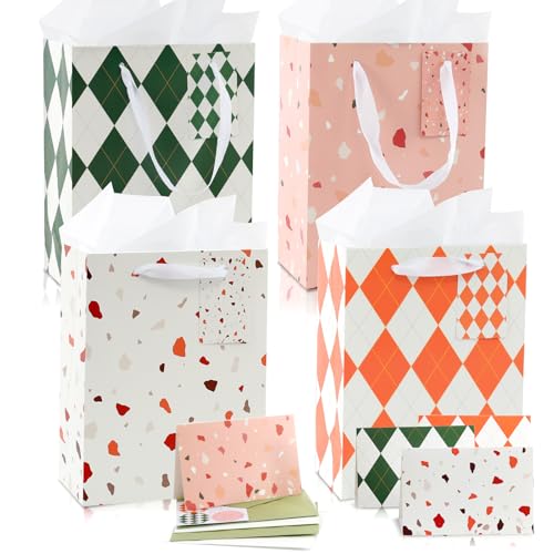 Image of 4-Piece Gift Bags Medium Size with Handles, Thickened 9" Gift bag with tissue paper, Gift bags including cards and envelopes- Suitable for Birthday, Wedding, Baby Shower, Christmas & New Year Gifts