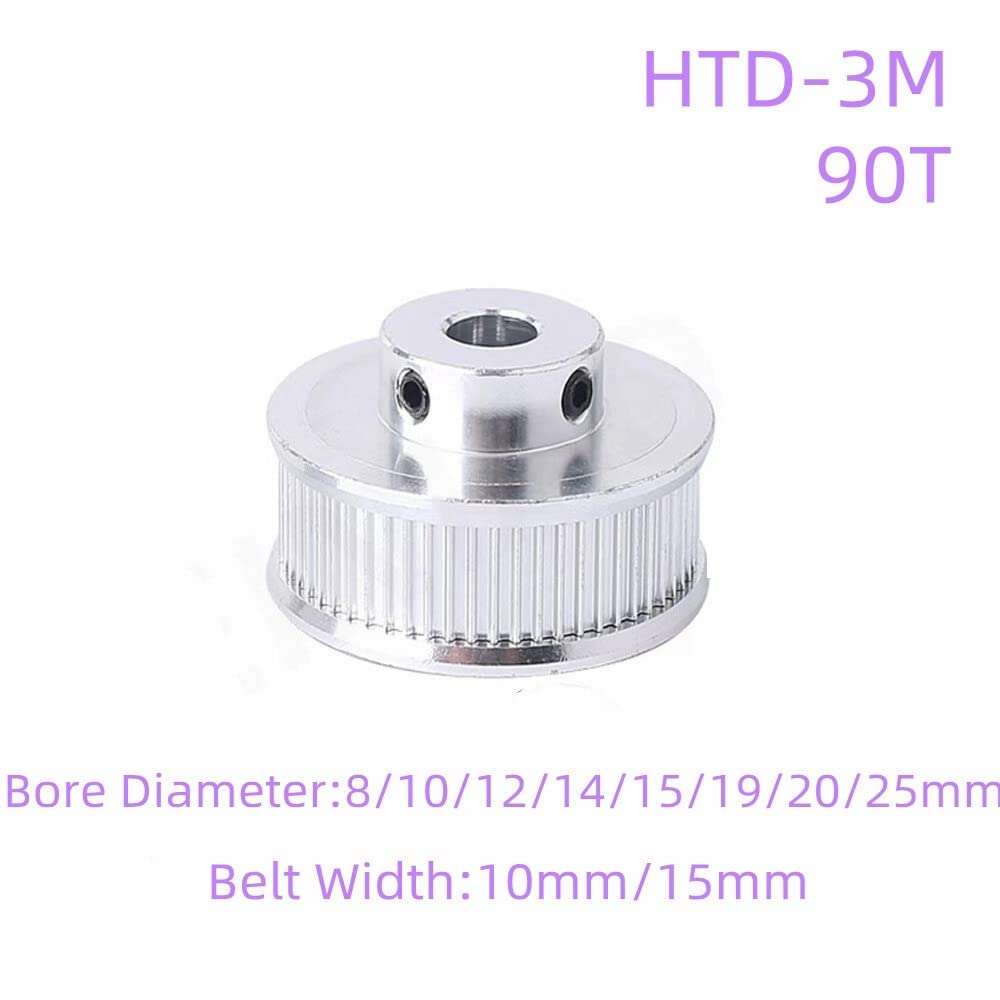 1 Stück HTD 3M 90 Zähne BF Zahnriemenscheibe mit Zahnteilung 3 mm Innenloch von 8/10/12/14/15/19/20/25 mm und Zahnoberflächenbreite 10/15 mm (Color : 14mm, Size : 10mm)