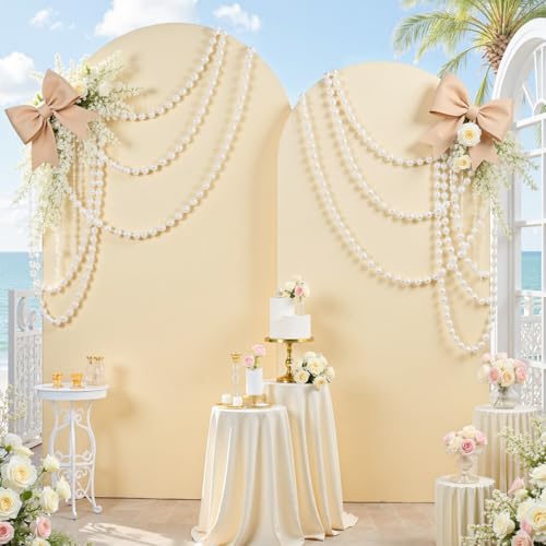 Image of Beige Arch Backdrop Cover Set of 2 (7.2ft & 6ft), Chiara Arch Cover Wrinkle-Free Spandex Arch Cover for Wedding Birthday Party Baby Shower Bridal Shower Ceremony Banquet Fabric Backdrop (No Stand)