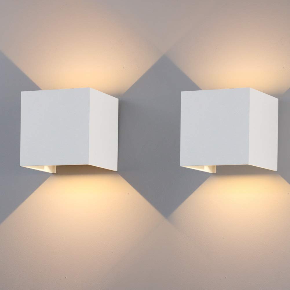 Klighten 2 Pezzi 12W Lampada da Parete LED Moderno, Applique da Parete Interno/Esterno Bianco caldo 3000K, Lampade da Parete Angolo del Fascio Regolabile, IP65 Impermeabile (Bianca)