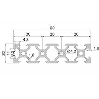 Vista 2 de Extrusión de aluminio 2080 de 59.06 pulgadas/59.055 in de longitud, ranura en V plata, 1 paquete, aluminio extruido de 0.787 in x 3.150 in, 20