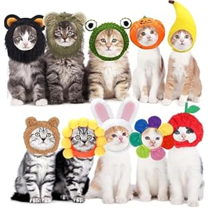10 Pcs Cat Hat Cat Costume Bunny Hat with Ears, Funny Fruit Lion Shaped Pet Cap, Adjustable Accessory Headwear for Small Dog Kitten Puppy Pet Festival Birthday Theme Party Photo Prop