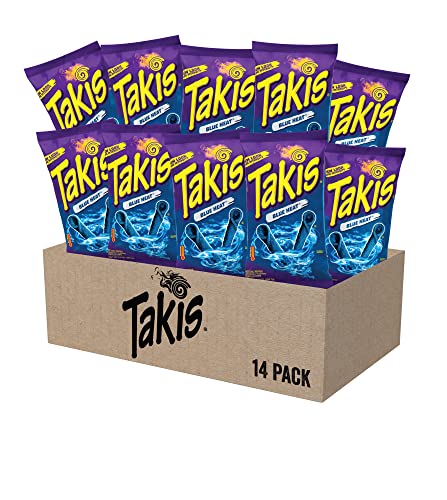 Takis Blue Heat Rolled Tortilla Chips, Hot Chili Pepper Artificially Flavored, Multipack Box with 14 Bags of 9.9 Ounces, Net Weight of 8 Pounds 10.6 Ounces