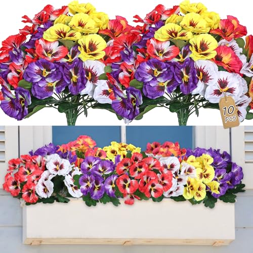 SOMYTING Lot de 10 paquets de fleurs artificielles pour balcon, extérieur, résistant aux UV et aux intempéries, pour maison, rebord de fenêtre, décoration...