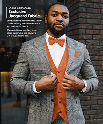 Formal Paisley Satin Suit Vest for Men Set of 4 - Vest, Tie, Bow Tie & Pocket Square (Black Back)4