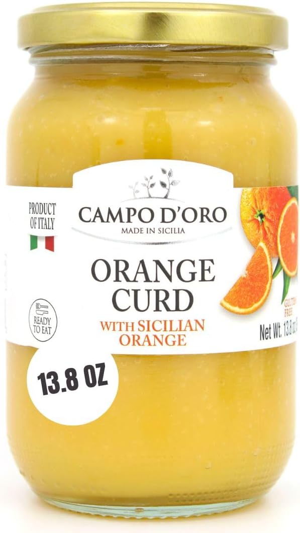 CAMPO D'ORO - Sicilian Orange Curd, 13.8 oz (390 g), Made with fresh orange juice, eggs and butter, Product of Italy, 100% Natural, Non GMO