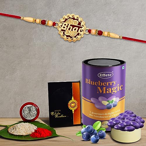 Image of DeoDap Multicolor BHAI coded rakhi / Bracelet (K1 527 AS) & Effete Assorted Chocolate Dry fruits 96gm with Silver Color Pooja Coin, Roli Chawal & Greeting Card, Occasion, Rakhi for brother with gift, Rakhi with chocolate, rakhi combo for brother, Set of 1 Rakhi, Rakhi Chocolate Gift combo