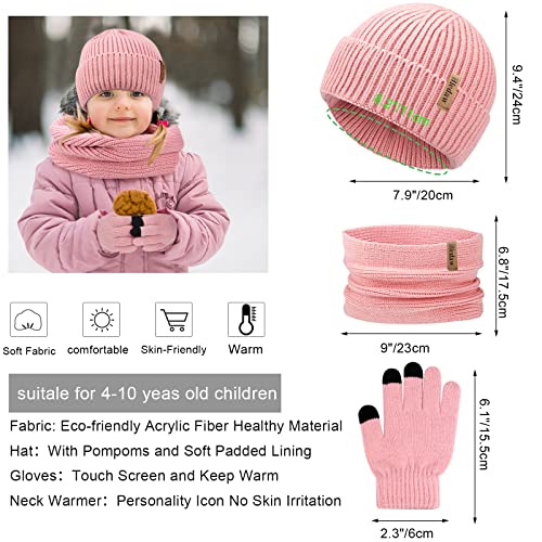 Hicdaw 3PCS Kids Winter Hat Glove Scarf Set Toddler Winter Hat Baby Beanie Hat Knited Warm Set for Boys Girls 4-10 Years2