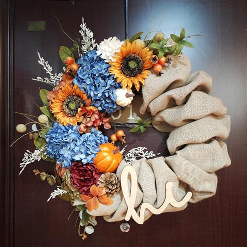 Fall-Wreaths-for-Front-Door-with-Burlap-and-Blue-Hydrangeas-22-inch-Rustic-Autumn-Wreath-Featuring-Sunflowers-Pumpkins-Perfect-for-Front-Door-and-Harvest-Decor Fall Wreaths for Front Door with Burlap and Blue Hydrangeas 22 inch Rustic Autumn Wreath Featuring Sunflowers Pumpkins Perfect for Front Door and Harvest Decor