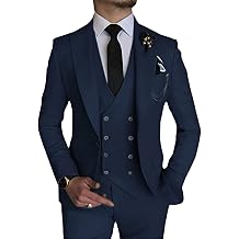 Wangyue 3 Piece Suit Slim Fit Double Breasted Mens Suits for Wedding Party Formal Prom One Button Blazer Vest Pants Sets
