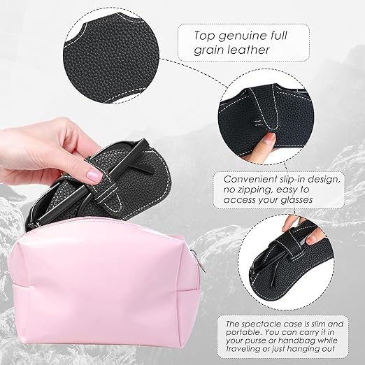 Image of Soft Leather Sunglasses Bag Soft Sunglasses Pouch Leather Glasses Case Holder Portable Eye Glass Holder for Women Outdoor Carrying Travel