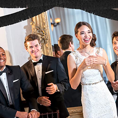 Image of 6 Pack 10 Feet Foil Fringe Garland Metallic Tinsel Streamers Banner Wall Hanging Curtain Backdrop Banner for Parade Floats, Thanksgiving, Christmas, Birthday, Halloween Party Decorations(Black)