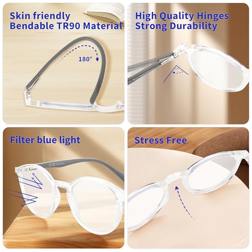 Image of BLUEMOKY Reading Glasses for Men and Women: Blue Light Round Classic Eyeglasses - Computer Readers Glasses