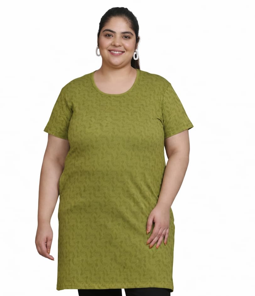 Image of RYSH Women's All-Over Printed Cotton Plus Size Longline T-Shirt with Pockets