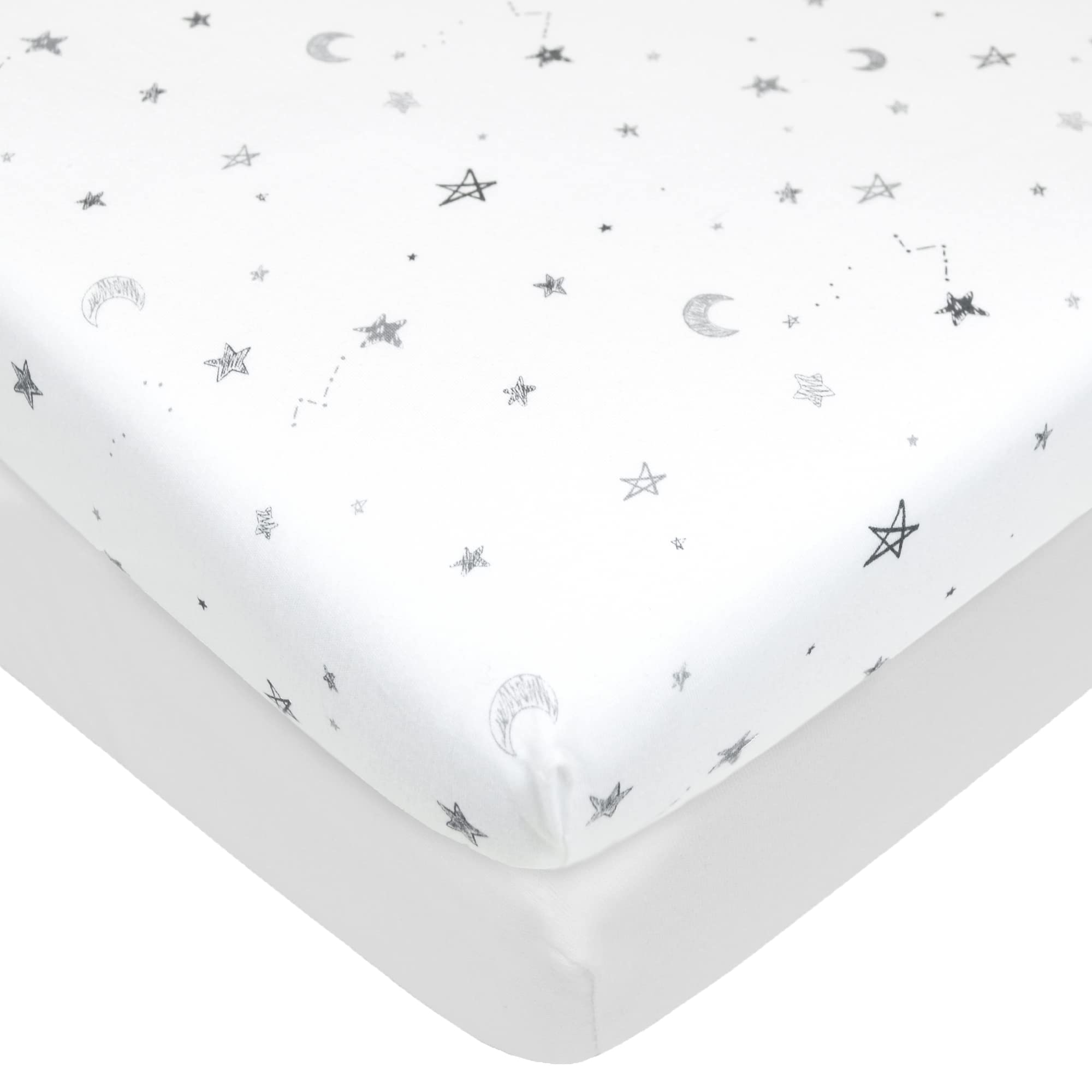 American Baby Company Lot de 2 draps-housses en jersey 100 % coton naturel imprimé pour berceau, étoiles grises et blanches, doux et respirants, pour garçons et filles