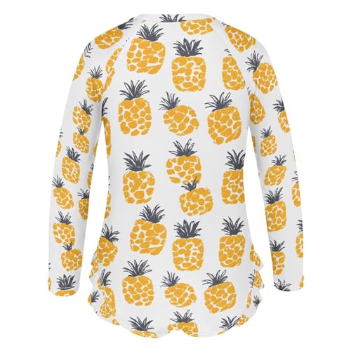 ALAZA Yellow Pineapple White Girls One Piece Swimsuit Long Sleeve Rash Guard Swimsuits UV 50+ Swimwear Zipper3