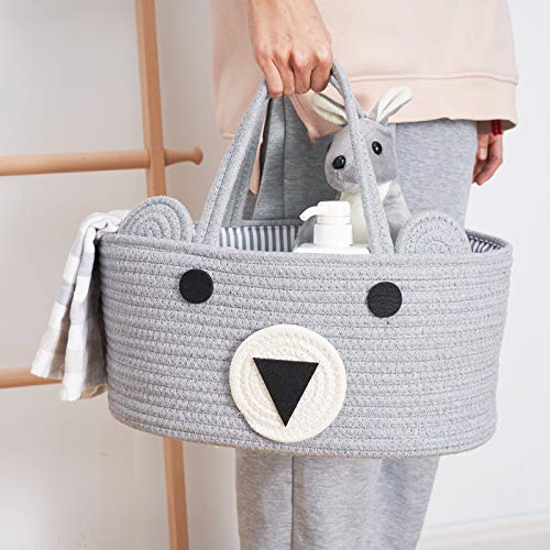 Organizador de fraldas de urso InfiBay, organizador de cesta de fraldas de bebê com divisórias remov