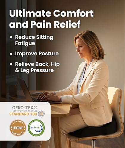 Image of Everlasting Comfort Doctor Recommended Memory Foam Seat Cushion for Office Chairs & Car - Ergonomic Office Desk Accessories - Cushions for Tailbone Pain Relief, Sciatica (Dark Gray, Large)