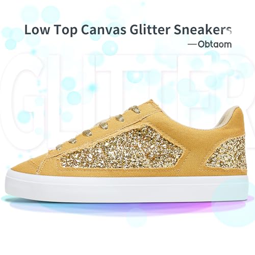 Obtaom Women Glitter Sneakers Sparkly Sequin Canvas Fashion Sneakers Comfortable Lace Up Shiny Bling Shoes for Wedding Party2
