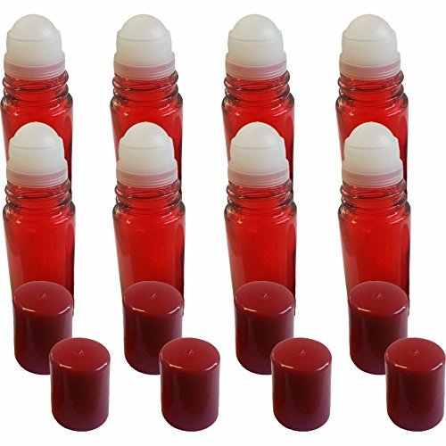 8 Pack of Roll On Empty Glass Bottles for Essential Oils - Refillable Roller Color Roll On - Bulk - 30 ml 1 oz Pack of 8 -Red Color