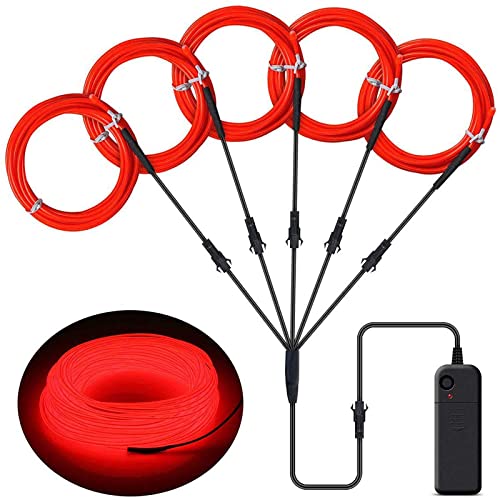 Lychee Portable 5x1 Mètre Lumineux Au Néon Strobing Fil Électroluminescent Flexible Lumineux Au Néon Lumineux EL Wire Rope 3 Modes (Rouge)