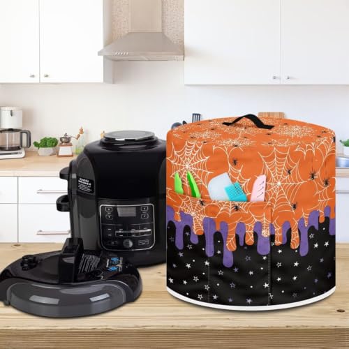 Image of Halloween Web Round Air Fryer Lid Retro-pop Dust Cover | Comfortable Flexible Material Kitchen Accessory Fits Most Sizes InstantPot Accessory for 6 Quart Halloween Party Decor