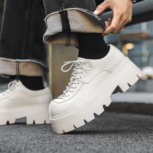 Men's Leather Platform Oxfords Lace Up Non-Slip Lug Sole Dress Shoes Comfort Chunky Heel Heightening Leisure Shoes3