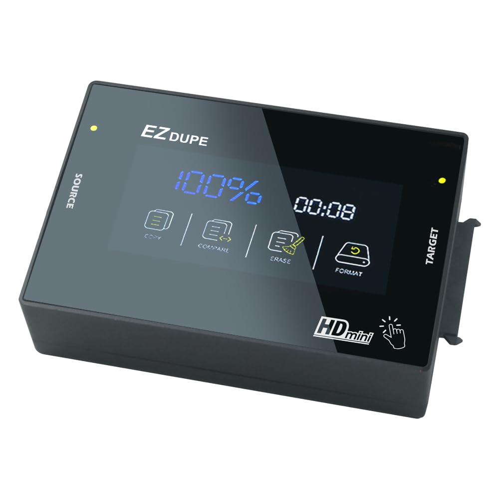 EZ DUPE 1 to 1 HDD SSD Duplicator - Standalone Hard Disk Drive 2.5" & 3.5" SATA Copier - User-friendly Touch Screen Cloner and Eraser (HDmini Touch)