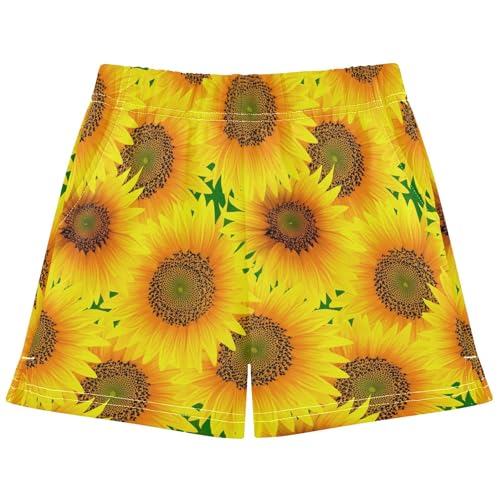 Girls Athletic Lounge Shorts Vibrant Sunflowers Bright Yellow Print Casual Pajama Sleepwear for Kids Teens, X-Small