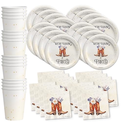 Cowgirl Boots Birthday Party Supplies Tableware Set of Plates Cups and Napkins Kit for 16 (Cowgirl Boots)