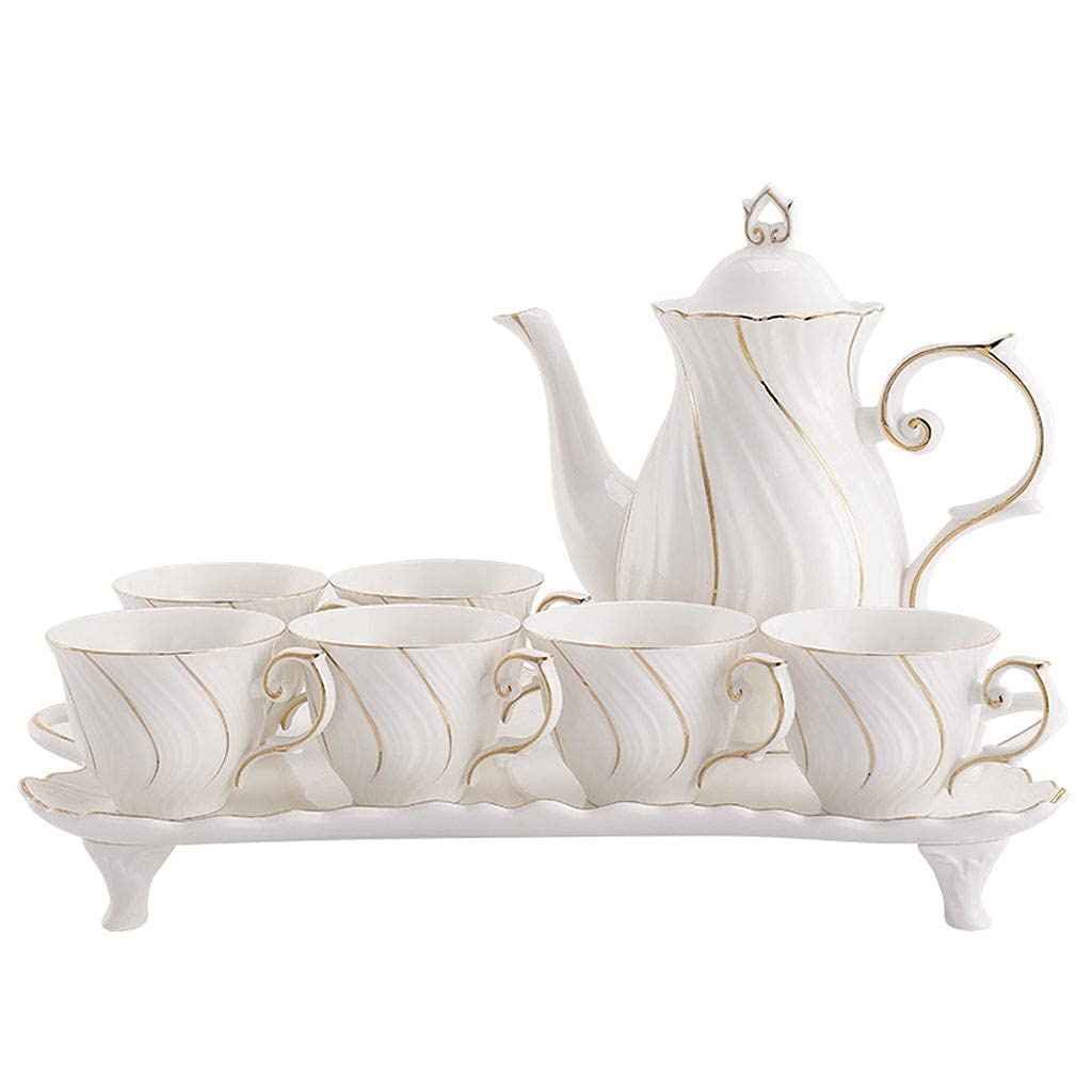 Tea Set teaCupet Nordic Ceramic Tea Set 1200ml Large Capacity with Filter Holes Coffee Set 6 Cupith Tray Tea Tea Cupet (Water Pattern)