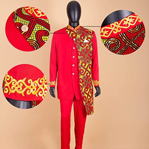 African Suits for Men Slim Fit Embroidery Single Breated Print Blazer and Pants Set Business Suit3