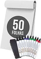 Bloco para Flip Chart 50 Folhas com Canetas Hidrográficas Papel para Cavalete Apresentações e Treinamentos